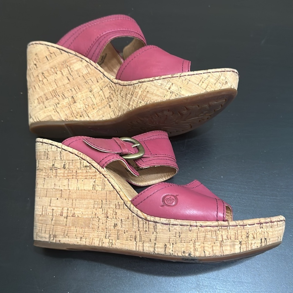 Adorable! Burgundy and cork. Leather Born Platform Sandals. Size 10 - Picture 9 of 10